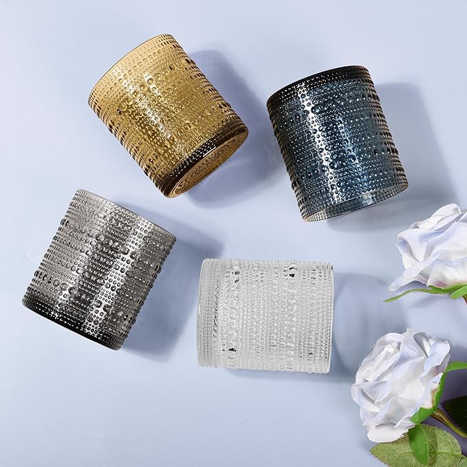 Cocktail Glasses 10 oz Hobnail Drinking Glasses Set of 6, Vintage Glassware, Textured Glass Cups Bubble Glasses Water Glasses Old Fashion Jupiter Glasses Set, Grey