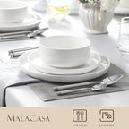 MALACASA Plates and Bowls Sets, 24 Pieces Modern Porcelain Dinnerware Set for 8, Ceramic Dishware Dishes White Kitchen Dinner Dining Ware Set, Microwave and Dishwasher Safe, Series LUNA