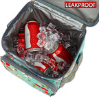 FlowFly Insulated Reusable Lunch Bag Adult Large Lunch Box for Women and Men with Adjustable Shoulder Strap,Front Zipper Pocket and Dual Large Mesh Side Pockets,Cherry