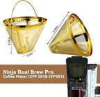 Reusable Coffee Filter No.4 Cone Coffee Maker Filters 2 Pack, Stainless Steel Replacement Permanent Basket Filter for Ninja Coffee Bar Brewer Ninja CFP 201-301 Dual Brew Ninja Coffee Makers