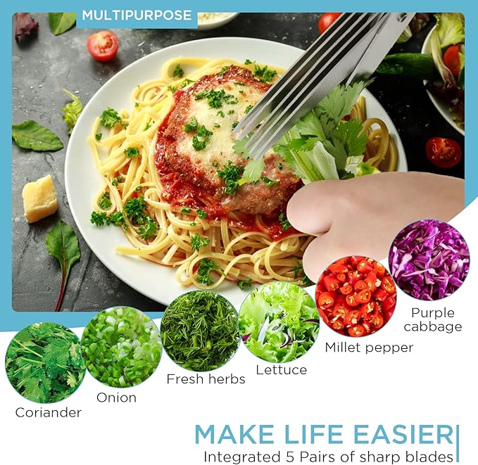 5 blade kitchen salad scissors,herbscissors,with 5 blades and cover, saladscissors for chopped salad,food scissors, with 5 blades and cover