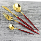 Gugrida 40-Piece Silverware Set 304 Stainless Steel Reusable Utensils Forks Spoons Knives Set, Mirror Polished Cutlery Flatware Set, Great for Family Gatherings & Daily Use (Service for 10, Red Gold)