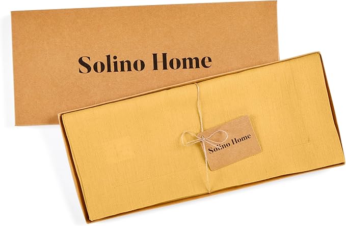 Solino Home Linen Mustard Yellow Table Runner 132 Inches Long - 100% Pure Linen Extra Long Table Runner 14 x 132 Inch for Summer - Fete