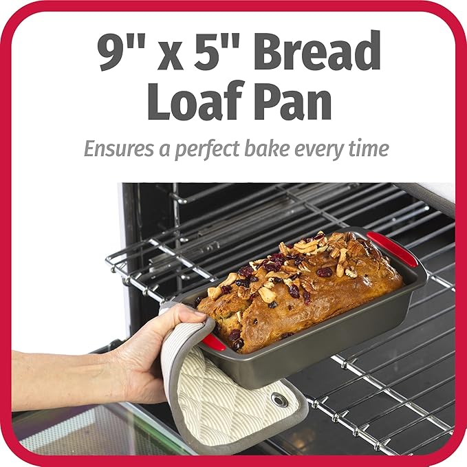 GoodCook MegaGrip 9" x 5" Nonstick Steel Bread Loaf Pan with Silicone Grip Handles, Gray