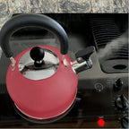 Lily's Home 2 Quart Stainless Steel Whistling Tea Kettle, the Perfect Stovetop Tea and Water Boilers for Your Home, Dorm, Condo or Apartment. (Pastel Red)