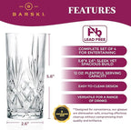 Barski Highball Glass - Drinking Glasses - Set of 4 - Hiball Tumblers - Glass Crystal Tumbler - for Water, Juice, Beer, Mixed Cocktails, Mojito Glass, Tom Collins Bar Glassware, 12 oz, Made in Europe