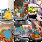 E-far Silicone Cooking Utensils Set, 25 Piece Kitchen Utensils with Holder, Non Toxic Kitchen Tools Spatula, Turner, Spoon, Ladle for Nonstick Cookware, Heat Resistant & Dishwasher Safe - Blue