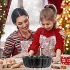 Onader 10 Inch Cake Pan, Non-Stick Round Fluted Tube Pan for Baking Pound Cake, 10 Cups Large Heavy Duty Carbon Steel Baking Mold Bakeware, Black