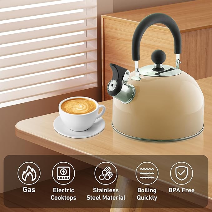 Lily's Home 2 Quart Stainless Steel Whistling Tea Kettle, the Perfect Stovetop Tea and Water Boilers for Your Home, Dorm, Condo or Apartment. (Pastel Green)