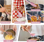 Silicone Kitchen Utensils Set, LIANYU 15-Piece Heat Resistant Cooking Utensils with Holder, Cooking Kitchen Gadgets Tools for Nonstick Cookware, Wooden Handle, Pink