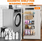 5 Pack Multifunctional Magnetic Shelves for Refrigerator Spice Rack & Washing Machine Organize, Include Paper Towel Holder, Kitchen Utensil Hanger and Hooks, Strong Magnet for Secure Hold (Black)