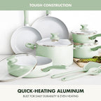 GreenPan Dover Healthy Ceramic Nonstick, 12 Piece Cookware Pots and Pans Set, PFAS-Free, Dishwasher Safe, Comfort Grip Handle, Pastel Green