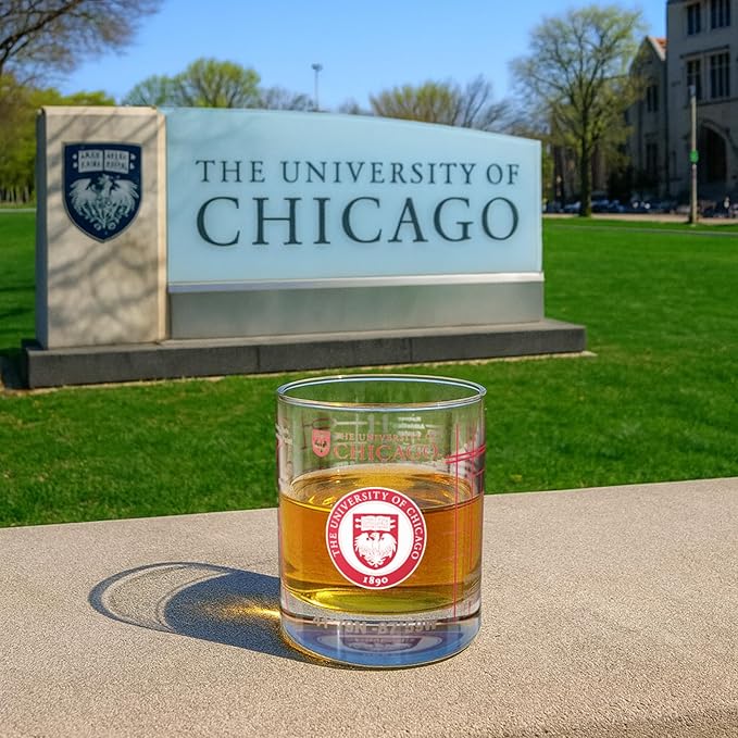 Greenline Goods – University of Chicago Maroons College Whiskey Glasses (Set of 2), 10 oz – Full-Color Logo + Campus Map