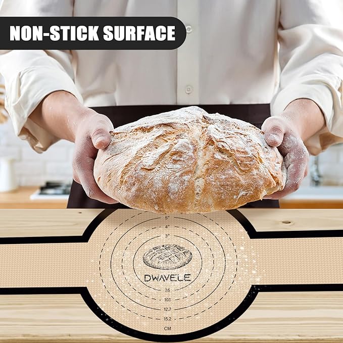 Silicone Bread Sling for Dutch Oven, Non-Stick & Easy to Clean Bread Baking Mat Set, 2 Pcs Reusable Bread Sling with Long Handle to Transfer Sourdough (Black, 2PCS Round)