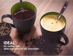 MIAMIO - Set of 6 Stoneware Coffee Mugs 12 Ounce/Cup Set - Le Papillon Collection (Black-Green)