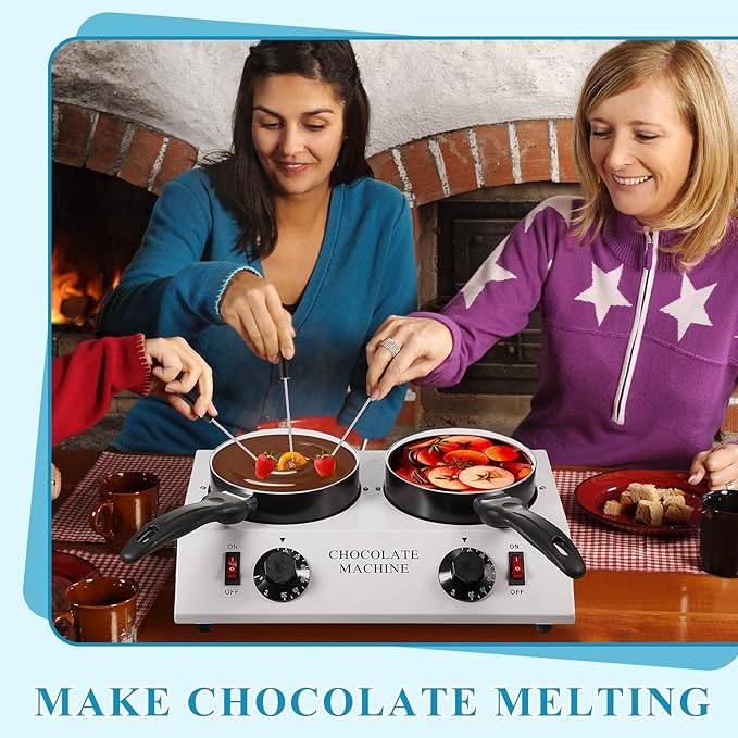 ROCEEI 1 Set Chocolate Boiler Electric Heating Chocolate Melting Tempering Machine with 1 Silicone Spatula Boiler for Melting for Candy (Double Pot)