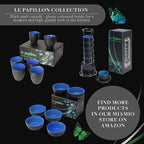 MIAMIO - Set of 6 Stoneware Coffee Mugs 12 Ounce/Cup Set - Le Papillon Collection (Black-Blue)