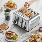 BUYDEEM DT640 4-Slice Toaster, Extra Wide Slots, Retro Stainless Steel with High Lift Lever, Bagel and Muffin Function, Removal Crumb Tray, 7-Shade Settings,Stainless Steel