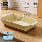 Casserole Dishes for Oven Microwave, Porcelain Baking Dishes with Handles, Rectangular Deep Lasagna Pans, Premium Ceramic Bakeware, Yellow 2.9 Qt (8.46"x14.56") Housewarming Gift