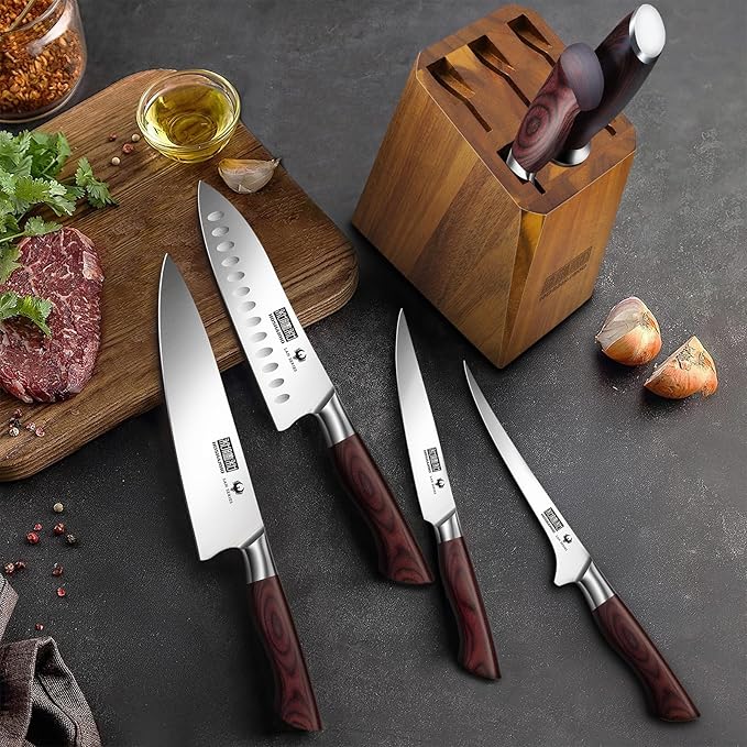 7-Piece Knife Set with Block - High-Carbon Stainless Steel Kitchen Knife, Ultra Sharp Professional Chef Knives with Sharpener