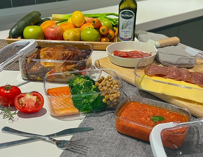 Felli Duo Loc Tritan Containers for Heating Food Microwave Safe Box, Airtight Food Storage for Fridge Freezer, On The Go Lunch Container for Adults for Weekly Meal Plan Picnic Travel (6pk)