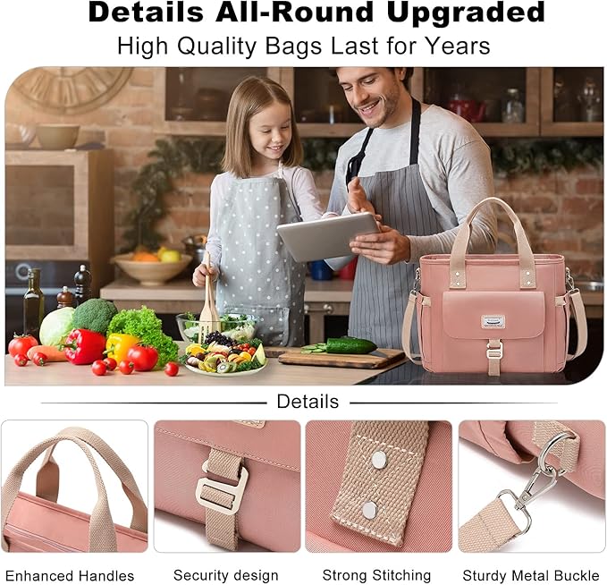 Weitars Lunch Bag for Women Work,Insulated Lunch Box Extra Large Lunch Tote Bag,Wide-Open Tote Cooler Bag With Removable Shoulder Strap with Side Pocket,Lunchbag For Picnic Hiking Beach