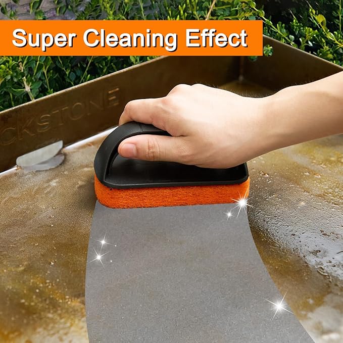 Griddle Cleaning Kit for Blackstone, 26 Pieces Flat Top Grill Accessories Cleaner Tool Set - 1 Scraper, 3 Cleaning Brick, 20 Scouring Pads, and 2 Handles, Easy Cleaning on Hot or Cold Surfaces