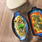 Ceramics Au Gratin baking Dishes Set of 2, Baking Tray Bake ware, 10.5 oz Ramekins, for Pie Pan, Appetizer, Tart, Dessert, Quiche, Oven Small dish, individual dishes Oval 9.3 Inch