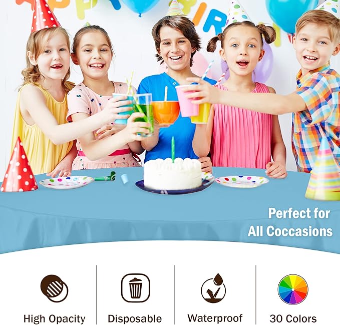 Exquisite 12-Pack Premium Plastic Tablecloth 84in. Round Table Cover - Sky Blue