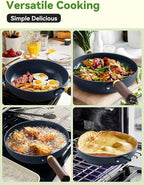 Nonstick Frying Pan, 11-Inch Enameled Carbon Steel Pan, Stay-Cool Wooden Handle Stir-Fry Pan, Non Toxic, PTFE & PFOA Free Oven-Safe, Season-Free Carbon Steel Skillet For All Stovetops