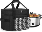 Yarwo 2025 Upgraded Slow Cooker Travel Bag with Bottom Board Compatible with Crock-Pot and Hamilton Beach 6 7 8 Quart, Double Layers Oval Slow Cooker Carrier, Black with Arrow (Bag Only)