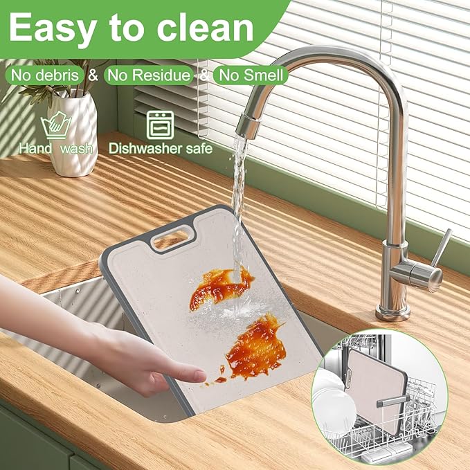 2IN1 Titanium Cutting Boards for Kitchen,Metal Cutting Boards With Pure Titanium and Wheat Straw PP,Double Sided Chopping Board with Juice Groove Dishwasher Safe Easy to Clean Non Toxic 15"X10"