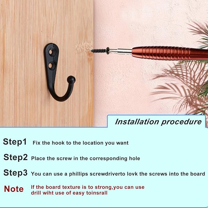 25 Pcs Black Wall Mounted Coat Hooks, Hanger Hook with 50 Pieces Screws for Hanging Hat, Towel, Key, Robe, Coats, Scarf, Bag, Cap, Coffee Cup, Mugs