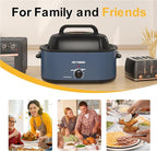 24QT Electric Roaster Oven, Electric Turkey Roaster with Viewing & Self-basting Lid, Stainless Steel Turkey Roaster Oven, Blue