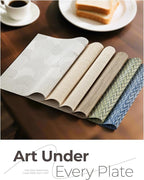 Leetaltree Light Brown Placemats Set of 8 - Heat Resistant Non-Slip Place mats for Dining Table, Washable Durable PVC Vinyl Woven Table Mats（Light Brown, 8）