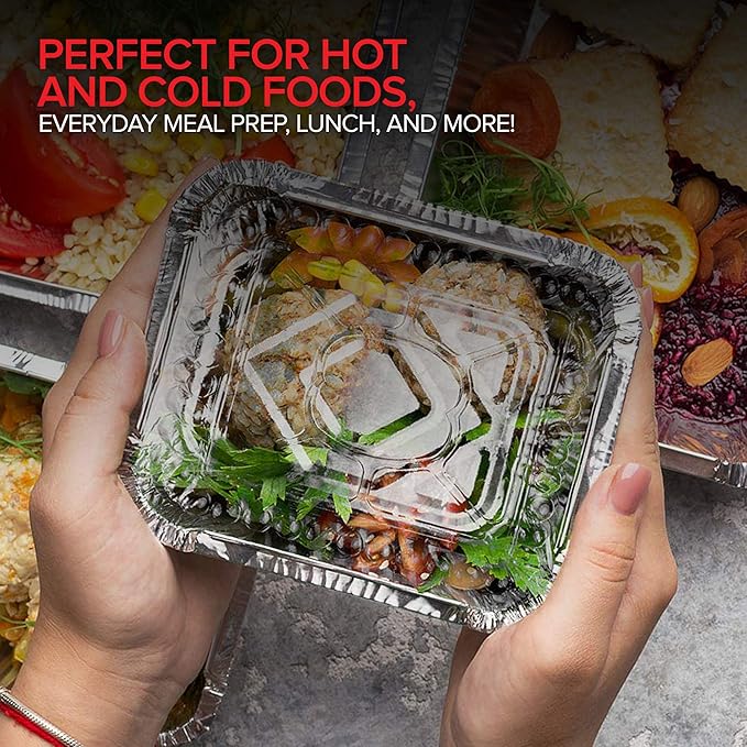 Stock Your Home 1 Lb Small Aluminum Pans with Lids (25 Pack) Foil Pans + Clear Plastic Lids, Disposable Cookware, Takeout Trays with Lids - To Go Disposable Food Containers for Restaurants & Catering