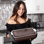 Stoneware Casserole Dish Bakeware Set with Lid, Covered Rectangular Dinnerware, Large 3.2 Quart, 11 by 9 Inch [Oyster Grey]