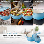 Onader 1 Quart Saucepan, Enameled Cast Iron Sauce Pan Pot, Small Kitchen Pot for Cooking with Lid, Enamel Dutch Oven Nonstick – Lake Blue