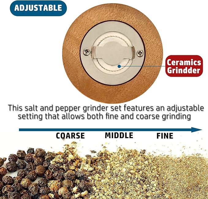 Hand Crank Salt and Pepper Mill Classical Wooden Salt Grinder Manual Acrylic Pepper Shaker with Adjustable Ceramic Blades Metal Handle for Home Kitchen (Burlywood 1pcs-6in)