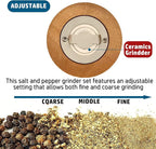 Hand Crank Salt and Pepper Mill Classical Wooden Salt Grinder Manual Acrylic Pepper Shaker with Adjustable Ceramic Blades Metal Handle for Home Kitchen (Burlywood 1pcs-6in)