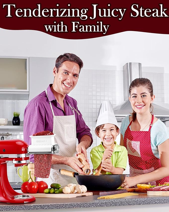 Meat Tenderizer Attachment for Kitchenaid Mixers, 3 Adjustable Thickness Settings, Dishwasher Safe Sturdy Beef Steak Processor Tool Accessory