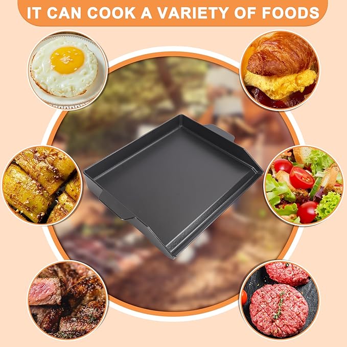 Universal Flat Top Griddle, Cast Iron BBQ Griddle for Electric/Gas/Charcoal Grill/Stove, 18.6 x14" Griddle Inserts for Weber Charbroil Camp Chef,Nonstick Coating Cooking Skillet Pan for Outdoor