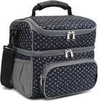 FlowFly Double Layer Cooler Insulated Lunch Bag Adult Lunch Box Large Tote Bag for Men, Women, With Adjustable Strap,Front Pocket and Dual Large Mesh Side Pockets