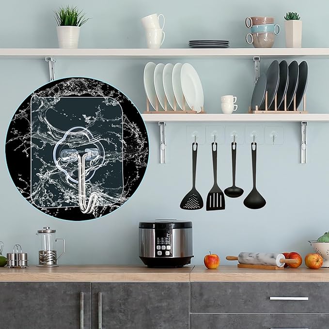 Adhesive Hooks, 32 Pack 33lb(Max) Sticky Hooks, Transparent Reusable Removable Adhesive Hooks for Hanging, Wall Hooks for Hanging Can be Use for Kitchen Bathroom Shower Outdoor Home Improvement