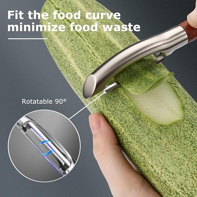 Peeler, Japanese Stainless Steel Blade with Non-Slip Real Wood Handle, Ultra Sharp Potato Peeler for Kitchen, Apple, Cucumber & Carrot I-Shaped Peeler – Serrated Blade
