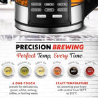 Gourmia Electric Programmable Glass Kettle – 1.7L Temperature Control Tea & Coffee Kettle with Digital Touch Display, 6 Presets, Keep Warm, Removable Stainless Steel Infuser, 360° Swivel Base – White