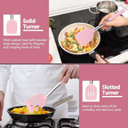 P&P CHEF Pink Kitchen Cooking Utensil Set of 4, Silicone Solid Spatulas Slotted Spoons Turners for Non-stick Cookware Flipping Mixing, Heat-proof
