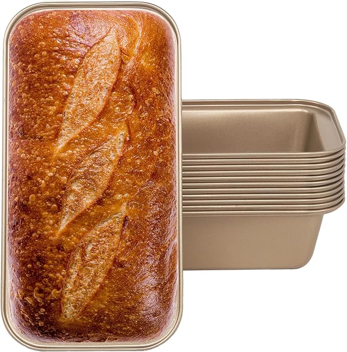 Small Mini Loaf Pans Nonstick Bread Pans Set, 12-Pack, 10x5.1x2.5 in, Thick Carbon Steel, Oven & Air Fryer Safe, Cute Baking Tins, Easy-to-Clean, Durable Bakeware for Mini Bread & Cakes (Gold)