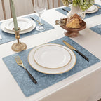 Romanstile Vinyl Placemats Set of 6-12 X 18 Inch - Heat Resistant Non-Slip Embossed Floral Place Mats 100% Waterproof Oilproof Wipeable Faux Leather Table Mats for Kitchen/Dining/Party, SkyBlue