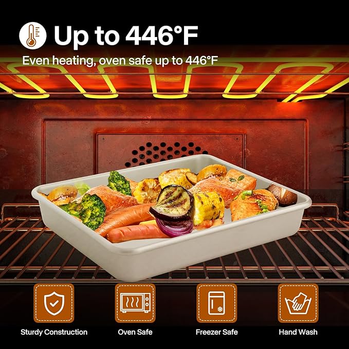 Deep Baking Pans Set of 3, Rectangle Cake Pan Nonstick, Heavy Duty Thick Bakeware Lasagna Pan for Toaster Oven, 9/11/13 Inch Tray for Brownie, Siliver